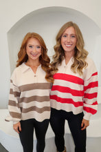Load image into Gallery viewer, BF Striped Polo Collar Knit Sweater-Red