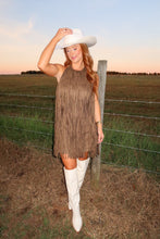 Load image into Gallery viewer, Ella Suede Fringe Dress- Olive