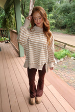 Load image into Gallery viewer, Varsity Striped Mock Neck Sweatshirt-Taupe