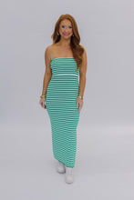 Load image into Gallery viewer, Carsen Strapless Midi Dress-Green/White