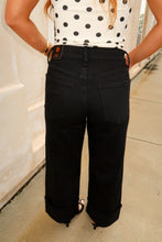 Load image into Gallery viewer, Harlee Cuffed Slim Wide Leg Jeans- Black