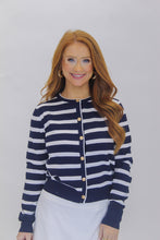 Load image into Gallery viewer, Maine Stripe Knit Cardigan- Navy