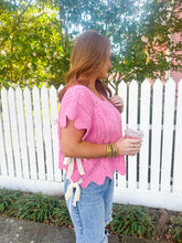 Load image into Gallery viewer, Babe Scallop Side Tie Sleeveless Sweater-Pink