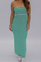 Load image into Gallery viewer, Carsen Strapless Midi Dress-Green/White
