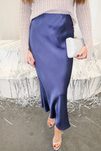 Load image into Gallery viewer, Alys Satin Midi Skirt-Navy