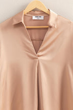 Load image into Gallery viewer, Jacey Collared V-Neck Satin Blouse-Taupe