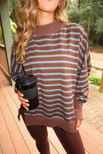 Load image into Gallery viewer, Varsity Striped Mock Neck Sweatshirt-Brown