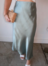 Load image into Gallery viewer, Alys Satin Midi Skirt-Sage