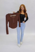 Load image into Gallery viewer, Rebecca Button Up Ribbed Top-Brown