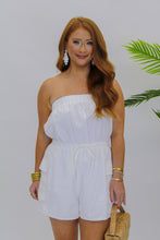 Load image into Gallery viewer, Karrie Strapless Cargo Romper- White