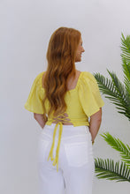 Load image into Gallery viewer, Flirty Flutter Sleeve Lace Up Top- Yellow