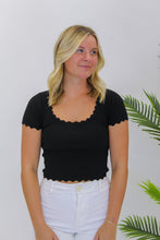 Load image into Gallery viewer, Tyra Scalloped Edge Top-Black