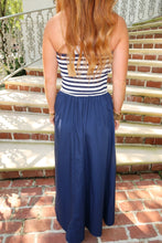 Load image into Gallery viewer, Nautical Stripe Strapless Midi Dress- Navy