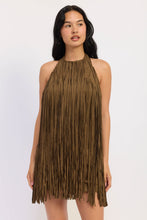 Load image into Gallery viewer, Ella Suede Fringe Dress- Olive
