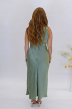Load image into Gallery viewer, Karlie Satin Cowl Neck Dress- Olive