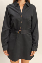 Load image into Gallery viewer, Geo Belted Shirt Dress- Black