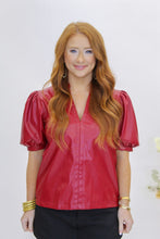 Load image into Gallery viewer, Stacy Puff Sleev Faux Leather Top- Burgundy
