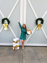 Load image into Gallery viewer, Jingle Bells Satin Pleated Dress