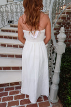 Load image into Gallery viewer, Honeymoon Strapless Linen Midi Dress-White