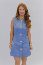 Load image into Gallery viewer, Jackie Gold Button Mini Dress-Blue