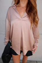 Load image into Gallery viewer, Jacey Collared V-Neck Satin Blouse-Taupe
