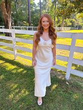 Load image into Gallery viewer, Rosette Satin Midi Dress-Champagne