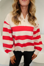 Load image into Gallery viewer, BF Striped Polo Collar Knit Sweater-Red