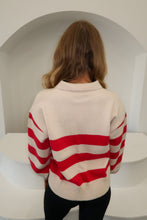Load image into Gallery viewer, BF Striped Polo Collar Knit Sweater-Red