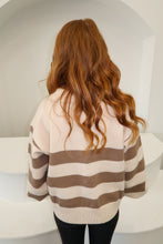 Load image into Gallery viewer, BF Striped Polo Collar Knit Sweater- Mocha