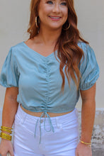 Load image into Gallery viewer, Lorianne Puff Sleeve Ruched Crop Top- Teal