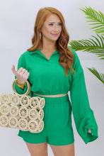 Load image into Gallery viewer, Breezing In Collar Set Top- Green