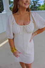 Load image into Gallery viewer, Tinsley Puff Sleeve Shirred Neck Dress- Cream