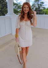 Load image into Gallery viewer, Tinsley Puff Sleeve Shirred Neck Dress- Cream
