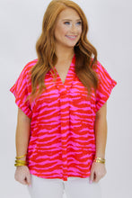 Load image into Gallery viewer, Poppy Satin Zebra V Neck Top
