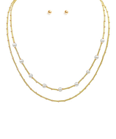 Color Beads & Pearl Dual Necklace Set