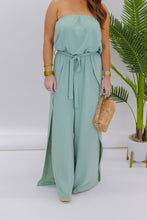 Load image into Gallery viewer, Pick Me Tie Front Strapless Jumpsuit- Sage

