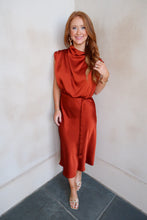 Load image into Gallery viewer, Cindy Cowl Midi Dress- Rust
