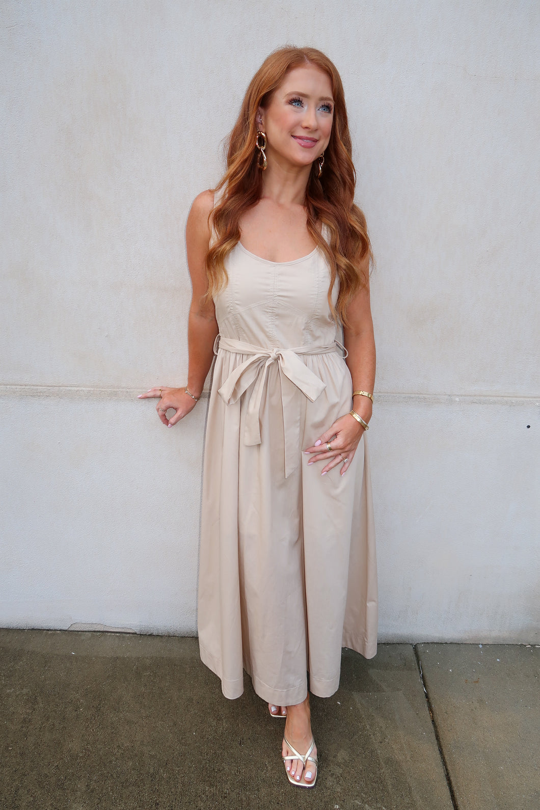 Ellie A Line Midi Dress-Khaki