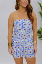 Load image into Gallery viewer, Carley Strapless Belted Romper- Blue
