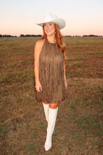 Load image into Gallery viewer, Ella Suede Fringe Dress- Olive
