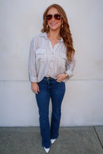 Load image into Gallery viewer, Kerri Striped Button Down Top-Brown
