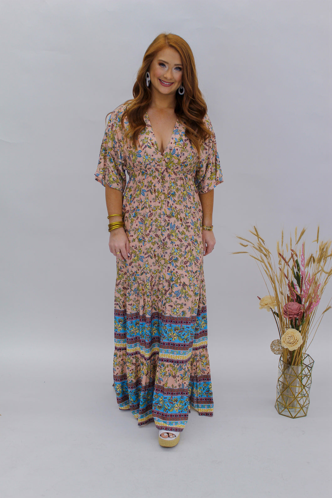 Take Me Away Floral Maxi Dress- Peach