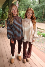 Load image into Gallery viewer, Varsity Striped Mock Neck Sweatshirt-Brown
