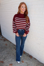 Load image into Gallery viewer, Oxford Stripe Knit Sweater- Burgundy
