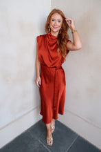 Load image into Gallery viewer, Cindy Cowl Midi Dress- Rust
