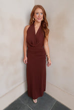 Load image into Gallery viewer, Cece Draped Halter Neck Dress-Brown
