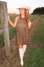Load image into Gallery viewer, Ella Suede Fringe Dress- Olive
