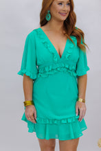 Load image into Gallery viewer, Vibes Vacay Ruffled Mini Dress- Green

