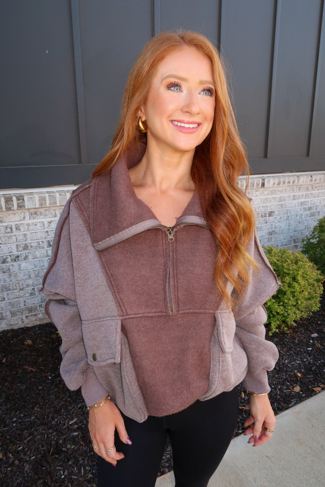 Turner Oversized Fleece Sweatshirt-Brown