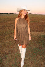 Load image into Gallery viewer, Ella Suede Fringe Dress- Olive
